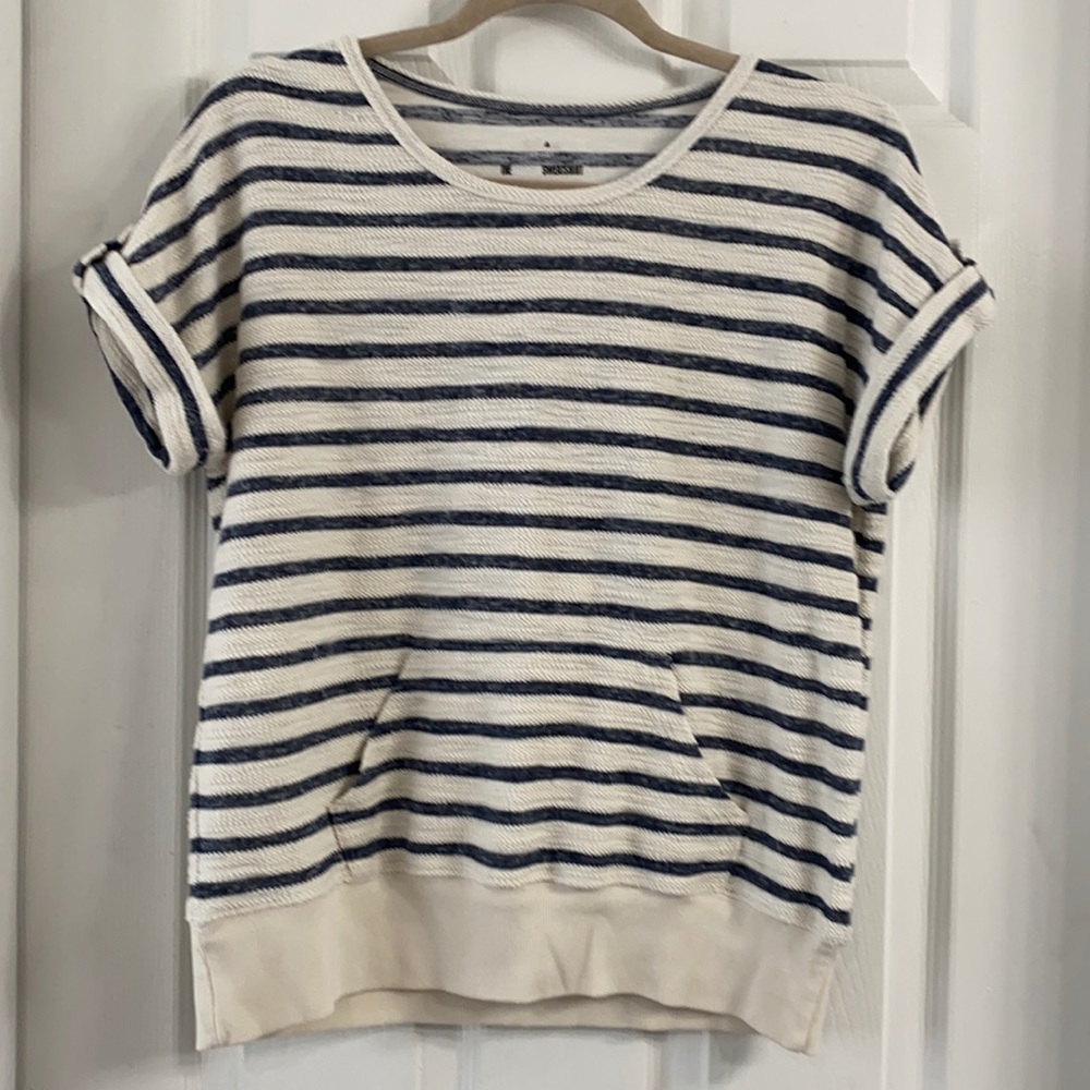 Striped shirt sleeve sweater